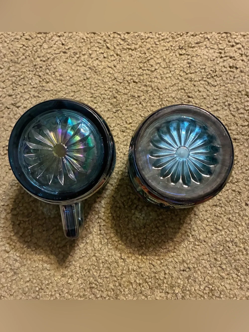 Vintage Iridescent Blue Indiana Carnival Windsor Glass Creamer & Sugar Bowl Set